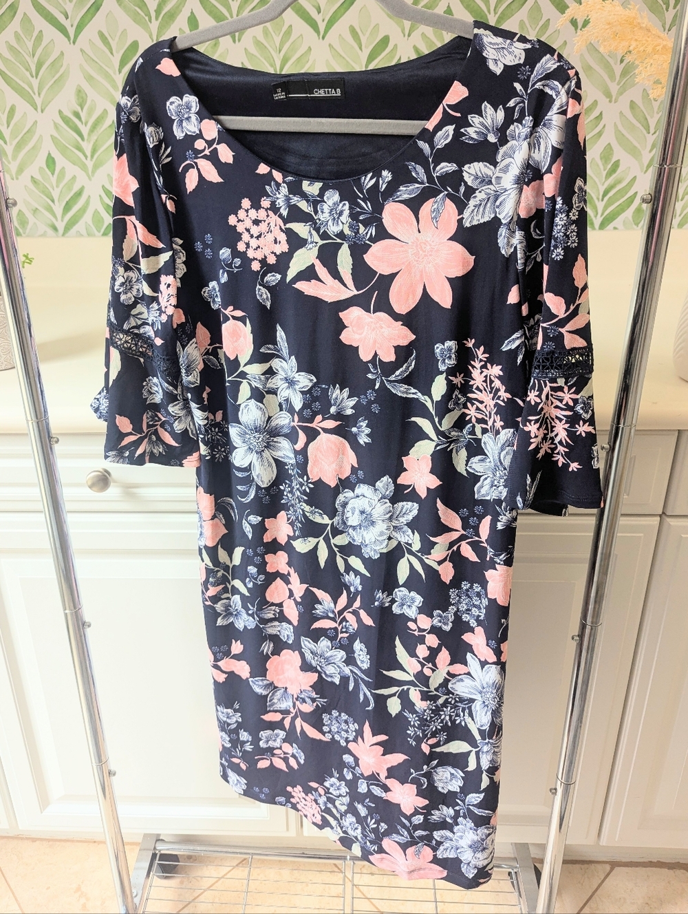 Chetta B Floral Print Dress Longer Flutter Sleeves 12